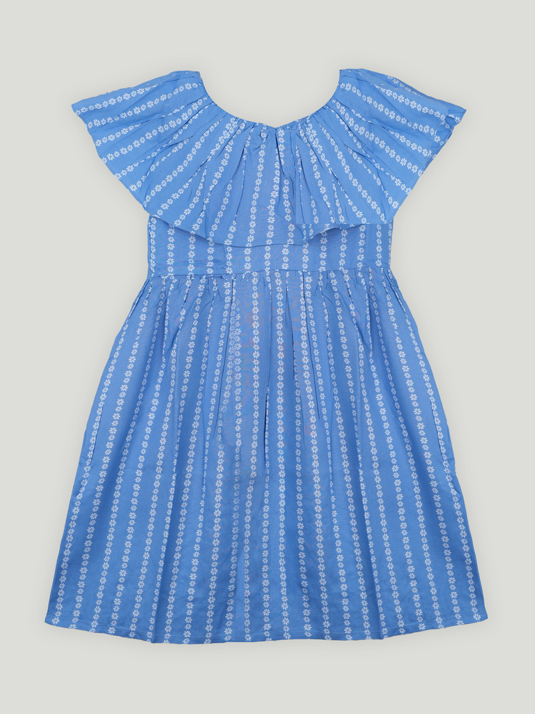 Girls Blue Printed Sleeveless Frock | 100% Organic Cotton