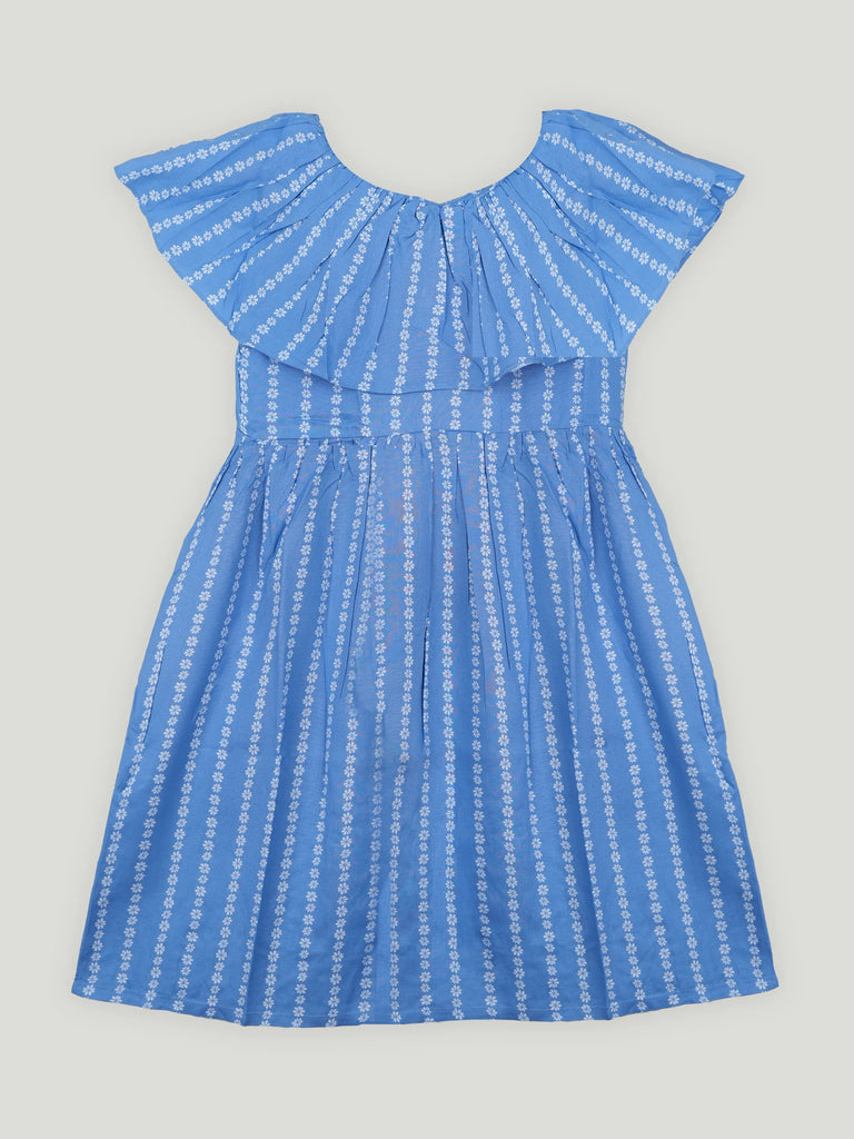 Girls Blue Printed Sleeveless Frock | 100% Organic Cotton