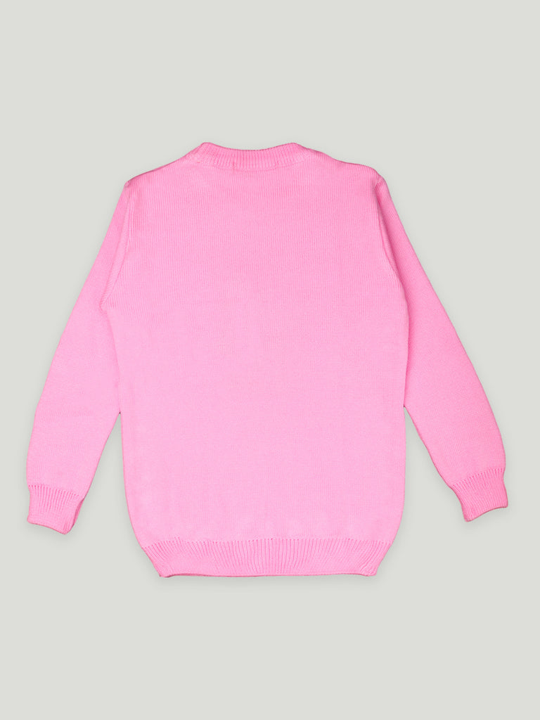 Kidbea Woolen Round Neck Sweater Girls | Pink | Penguin