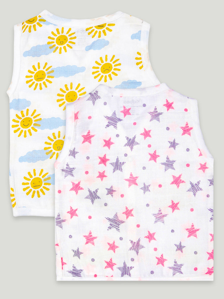 Extra Soft Muslin Cotton Jhabla Cloth for Baby | Sun and Star Print | Print May Vary
