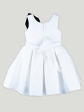 Girls White Partywear Frock – 3D Rose Flower & Leaf Design Dress