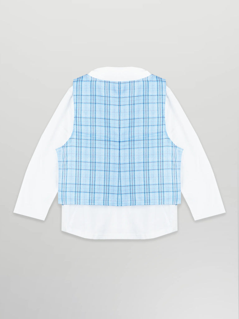 Baby Boy Checked Waistcoat Suit Set | Formal Shirt, Pants, Waist, Cap & Bow