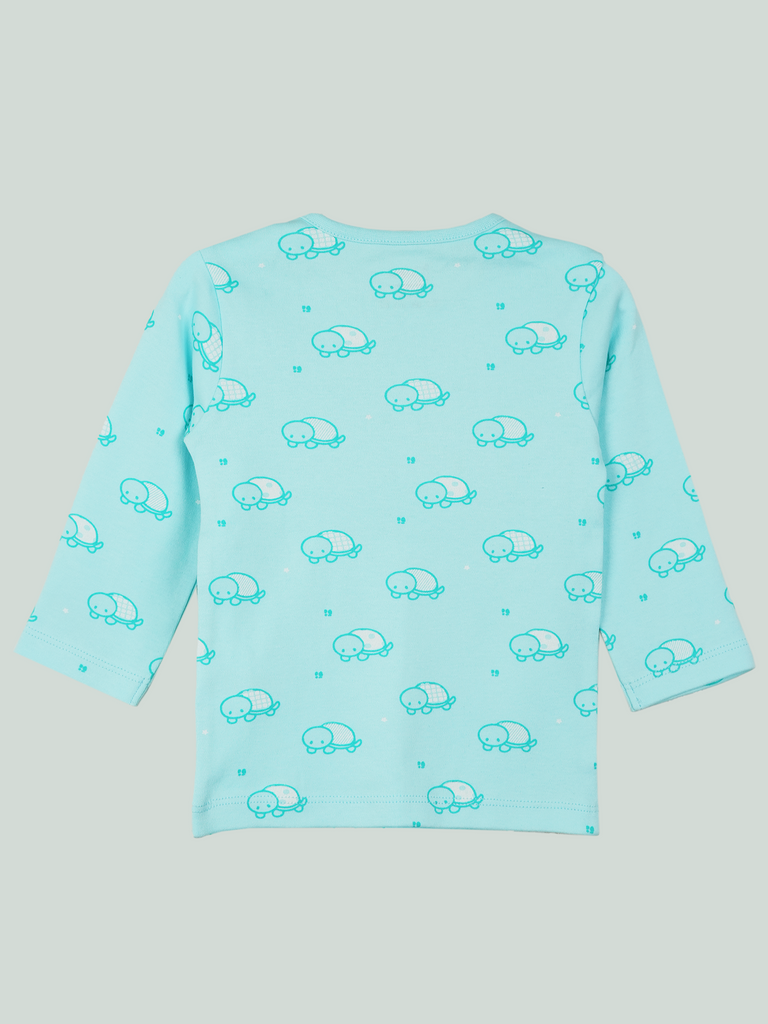 Organic Cotton Unisex Baby Co-ord Set – Soft Breathable Blue Turtle Print Full Sleeve T-shirt & Pyjama for Infants