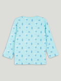 Organic Cotton Unisex Baby Co-ord Set – Soft Breathable Sky Blue Beach Print Full Sleeve T-shirt & Pyjama for Infants