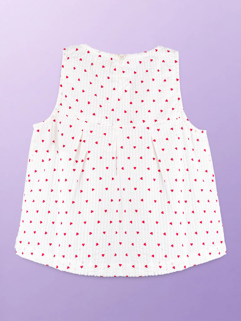 Girls Cotton White Heart Print Top