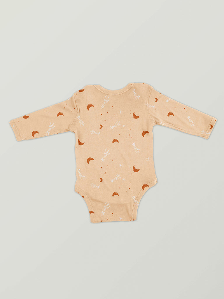 Unisex Premium 100% Bamboo Ultra-Soft fabric Onesies with Half Moon Print - Bleached Apricot
