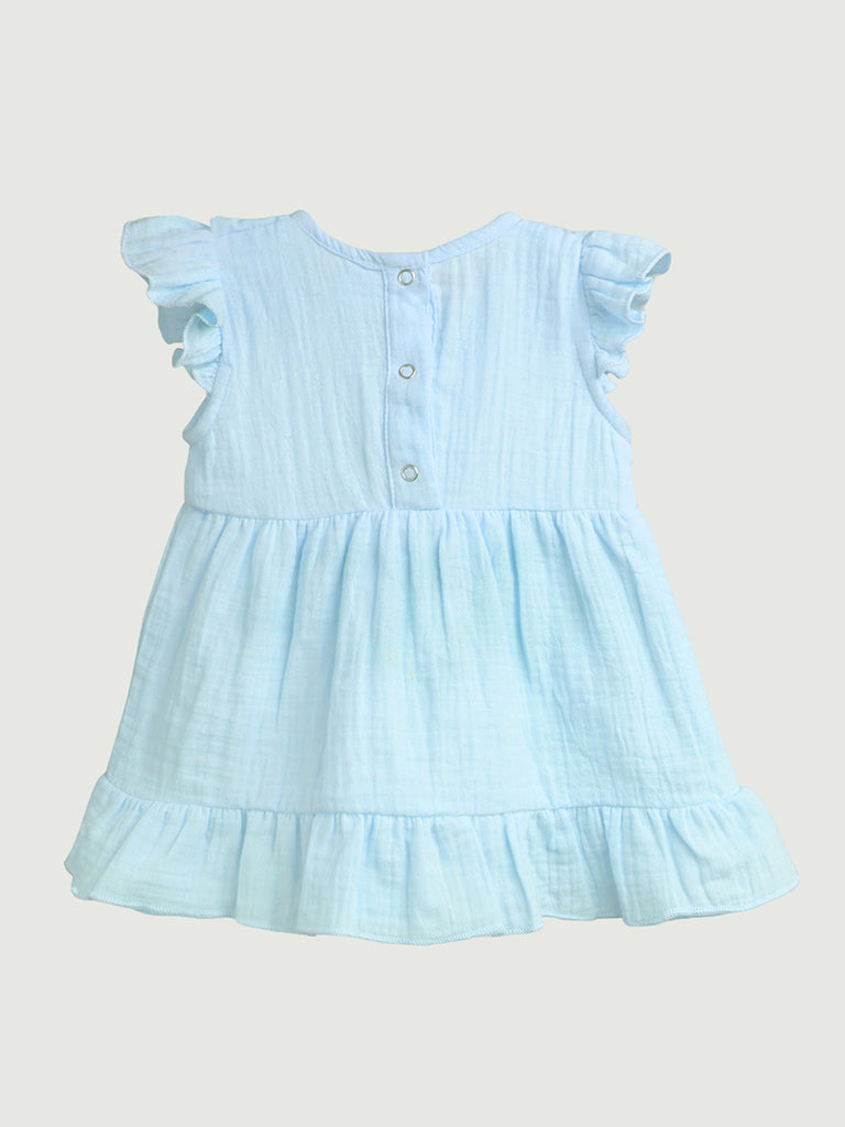 Light Linen Sky Blue Girls Frock | Blue