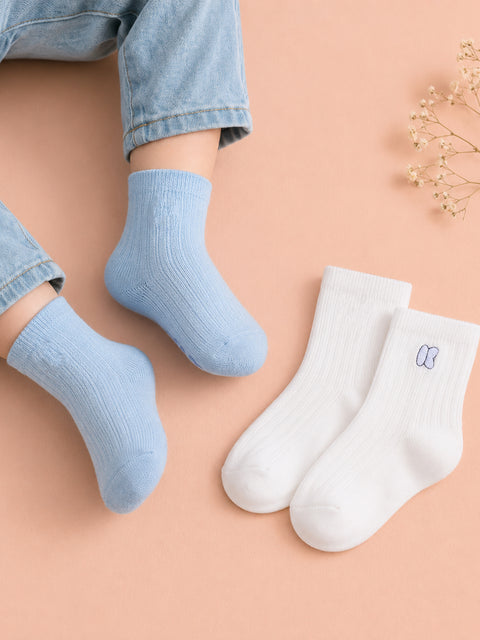 Bamboo Fabric Kids Ribbed Crew Socks Combo Pack – White & Sky Blue (Pack of 2)