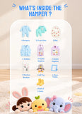 The Signature Hamper – Luxury Customizable Baby Gift Hamper in Blue | 4 Rompers, 3 Co-ord Sets, 4 Jhablas, Bamboo Blankets & More