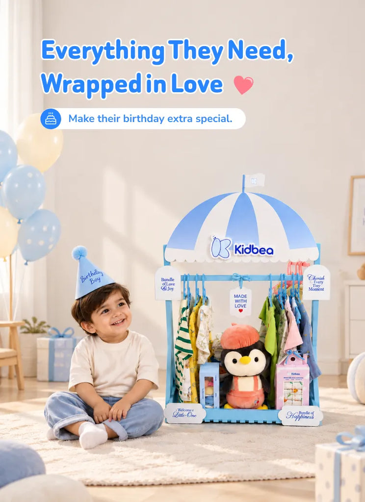 The Signature Hamper – Luxury Customizable Baby Gift Hamper in Blue | 4 Rompers, 3 Co-ord Sets, 4 Jhablas, Bamboo Blankets & More