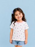 Girls White Organic Cotton Round Neck Tiny Floral Print T-Shirt