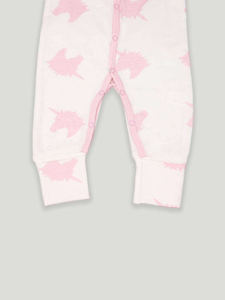 Kidbea 100% cotton  fabric full sleeves & full buttons romper | Unicorn | Pink
