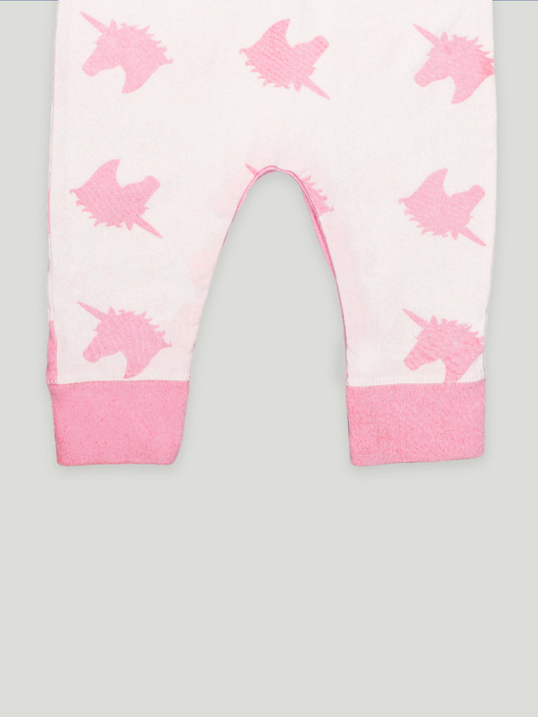 Kidbea 100% cotton   fabric full sleeves & half buttons romper | Unicorn | Pink