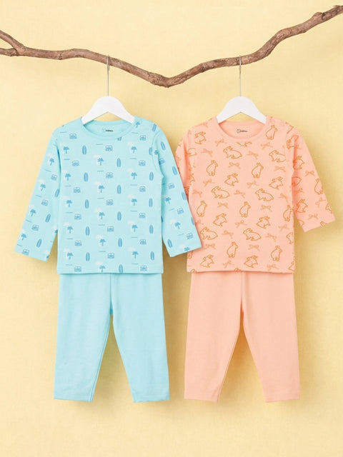 Organic Cotton Baby T-Shirt & Pyjama Set Pack of 2 – Bunny & Beach Print Full Sleeve