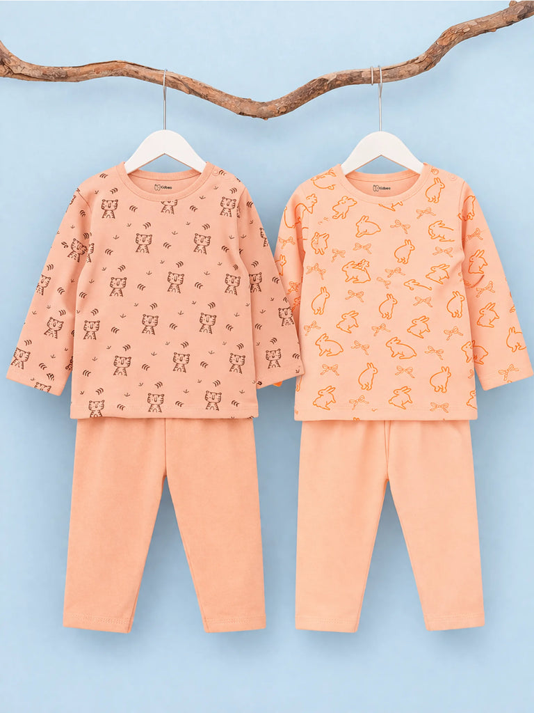 Organic Cotton Baby T-Shirt & Pyjama Set Pack of 2 – Bunny & Tiger Print Full Sleeve
