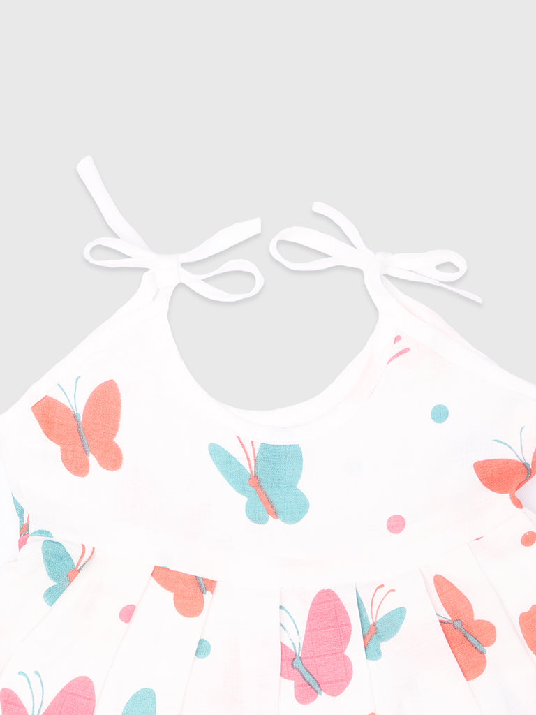 Kidbea Muslin Cotton fabric baby girls frock | Packof 2 |  Rainbow & Butterfly | Print May Vary