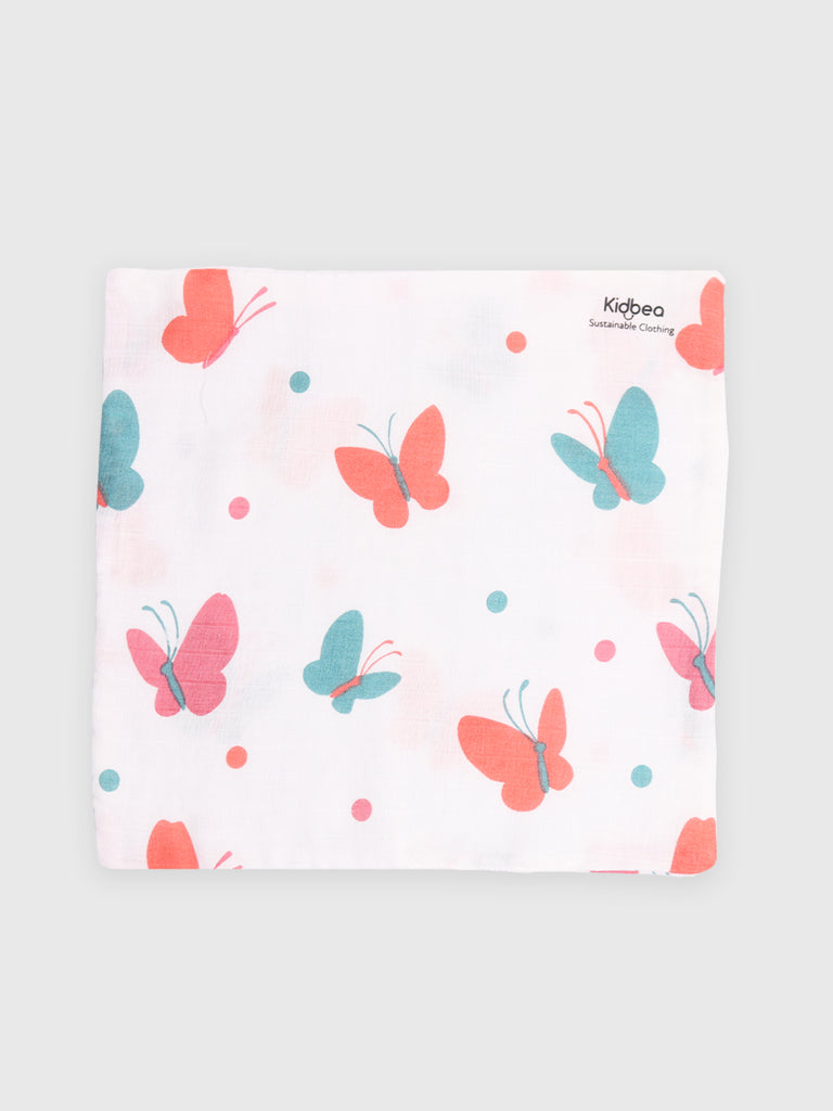 Kidbea Muslin Premium ultra Soft doubled layer Napkin Multicolor  | Pack of 2 | Butterfly & Rainbow