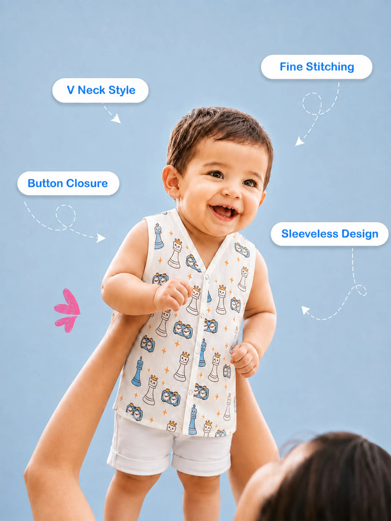 BambooTEC™ Bamboo Muslin Baby Jhabla – Chess & Clock Print