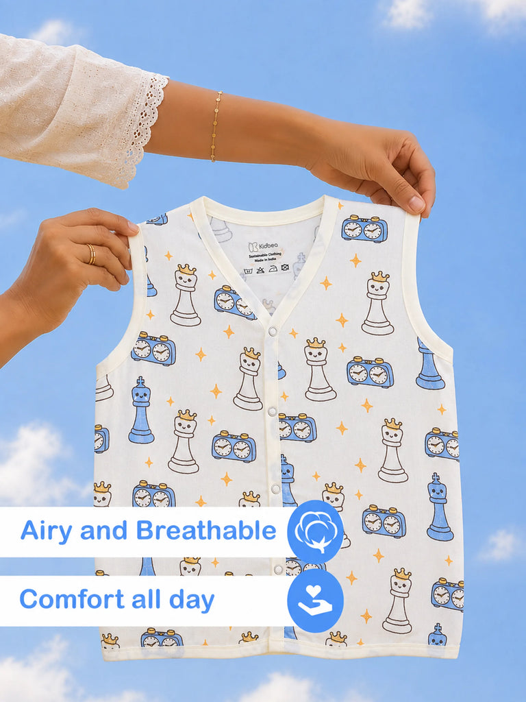 BambooTEC™ Bamboo Muslin Baby Jhabla – Chess & Clock Print