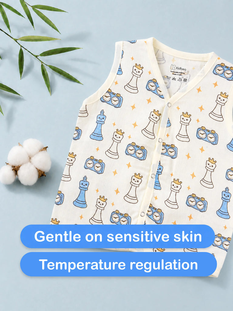 BambooTEC™ Bamboo Muslin Baby Jhabla – Chess & Clock Print