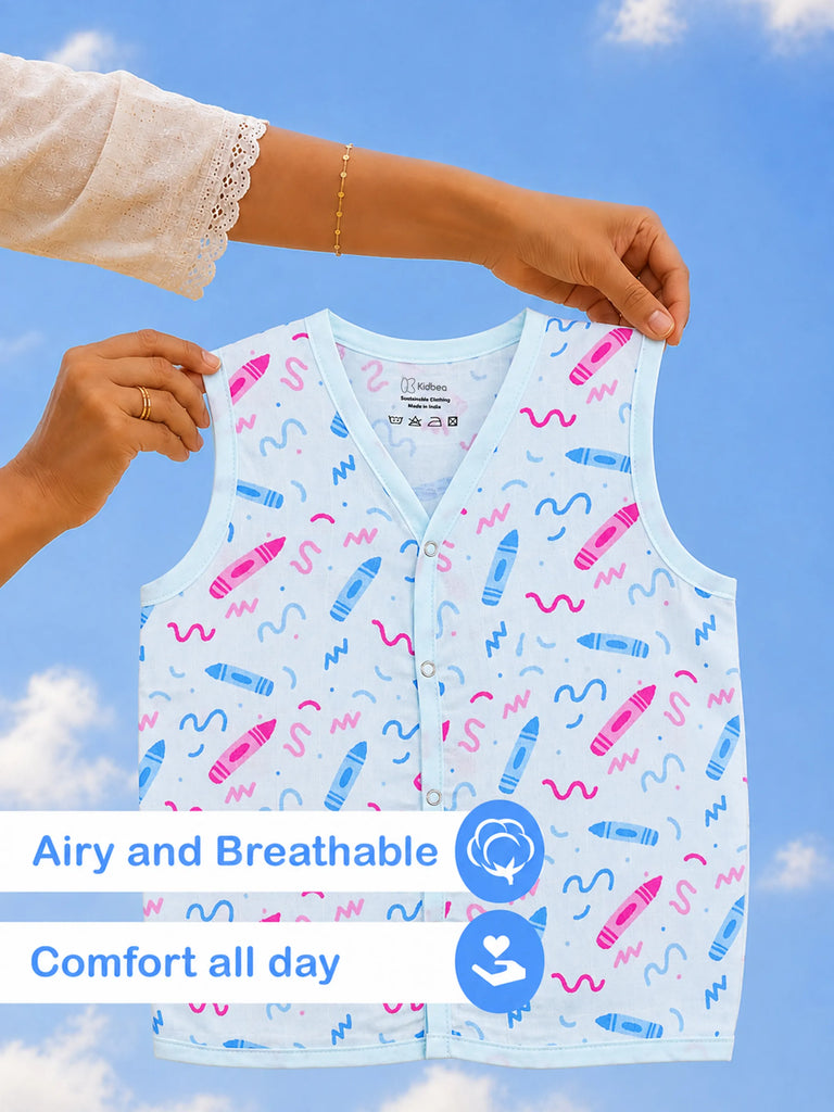 BambooTEC™ Bamboo Muslin Baby Jhabla – Crayon Print