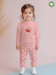 100% Bamboo Cotton Girls Full Sleeves Cherry Printed Co-Ord Set - Blush Pink