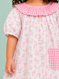 Light Organic Cotton Floral Print Pink Collar Frock Dress