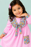 Light Organic Cotton Pink Floral Collar Full Sleeve Frock Dress