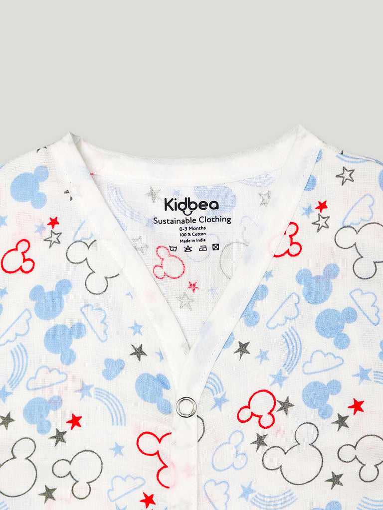 Kidbea Extra Soft Muslin Cotton Jhabla Cloth for Baby | Mickey and Star Print | Print May Vary