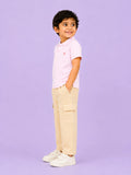 Boys Cotton Co-Ord Set – Pink Polo T-Shirt & Beige Cargo Pants