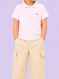 Boys Cotton Co-Ord Set – Pink Polo T-Shirt & Beige Cargo Pants