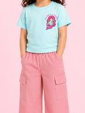 Girls Cotton Co-Ord Set – Sky Blue Graphic T-Shirt & Pink Cargo Pants