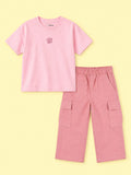 Girls Cotton Co-Ord Set – Pink Graphic T-Shirt & Pink Cargo Pants