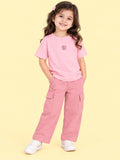 Girls Cotton Co-Ord Set – Pink Graphic T-Shirt & Pink Cargo Pants