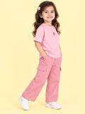 Girls Cotton Co-Ord Set – Pink Graphic T-Shirt & Pink Cargo Pants