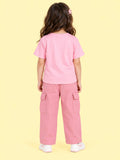 Girls Cotton Co-Ord Set – Pink Graphic T-Shirt & Pink Cargo Pants