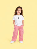 Girls Cotton Co-Ord Set – White Graphic T-Shirt & Pink Cargo Pants