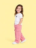 Girls Cotton Co-Ord Set – White Graphic T-Shirt & Pink Cargo Pants