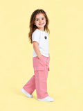 Girls Cotton Co-Ord Set – White Graphic T-Shirt & Pink Cargo Pants