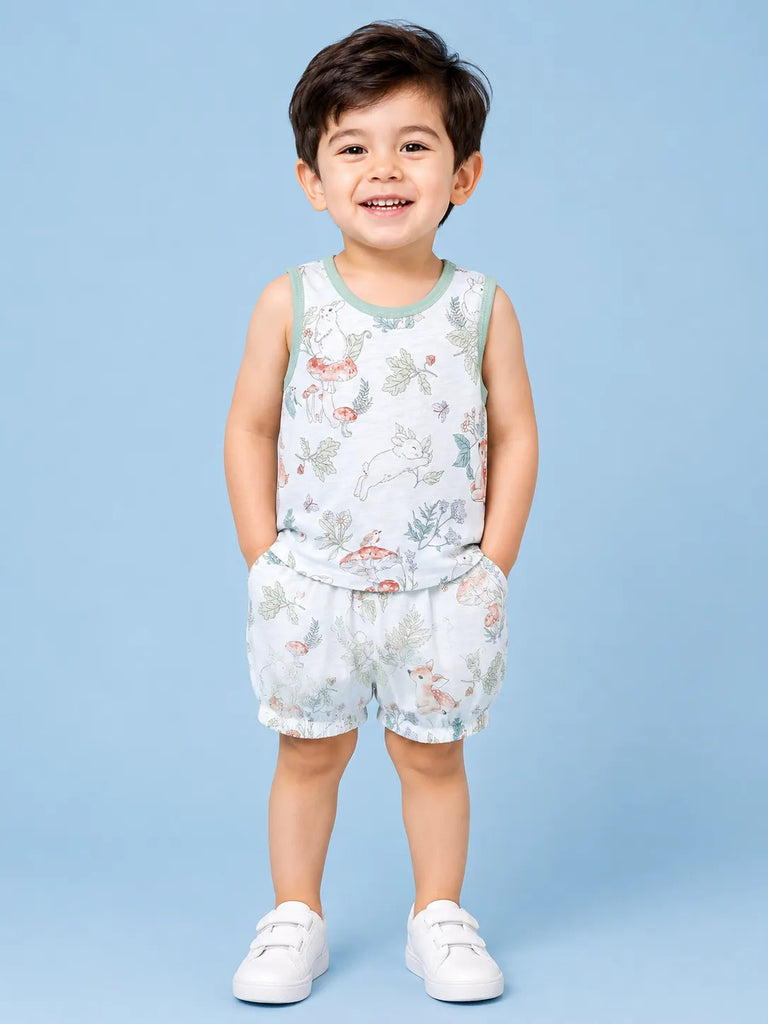 BambooTEC™ Unisex Bamboo Fabric Woodland Print Vest & Shorts Set