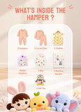 The Little Treasure - Baby Premium Gift Hamper – 2 Rompers, 2 Co-ord Sets, 3 Jhablas, Bibs, Muslin Napkins, Soft Toy & Bamboo Blanket