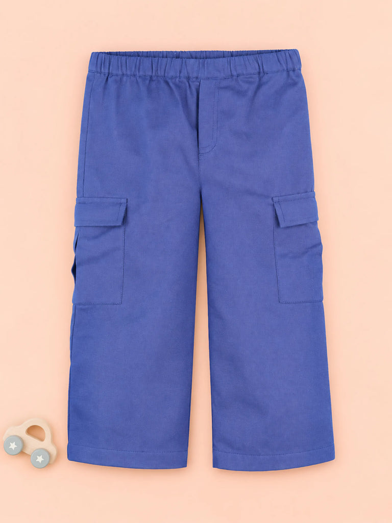 Unisex Blue Cotton Kids Cargo Jogger Pants – Comfortable Everyday Bottomwear
