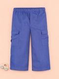 Unisex Blue Cotton Kids Cargo Jogger Pants – Comfortable Everyday Bottomwear