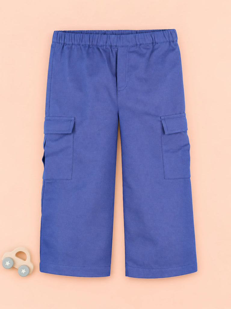 Unisex Blue Cotton Kids Cargo Jogger Pants – Comfortable Everyday Bottomwear