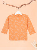 Organic Cotton Unisex Baby Co-ord Set – Soft Breathable Orange Giraffe Print Full Sleeve T-shirt & Pyjama for Infants