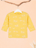 Organic Cotton Unisex Baby Co-ord Set – Soft Breathable Yellow Bow Print Full Sleeve T-shirt & Pyjama for Infants