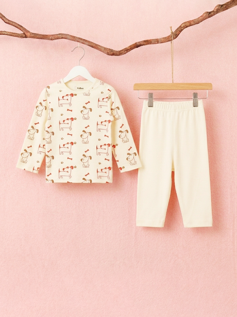 Organic Cotton Unisex Baby Co-ord Set – Soft Breathable Dog Print Full Sleeve Top & Pants for Infants