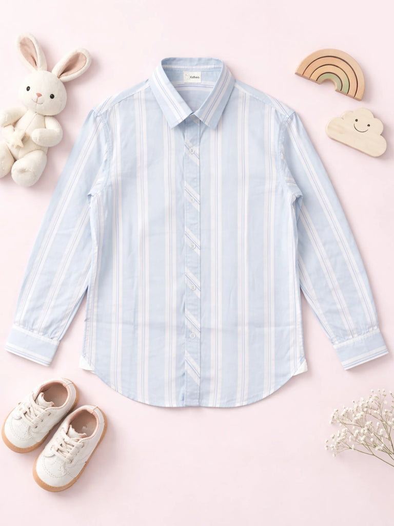Boys Blue Striped Full Sleeve Shirt | 100% Organic Cotton