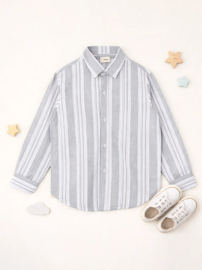 Boy Grey Striped Full Sleeve Shirt | 100% Organic Cotton