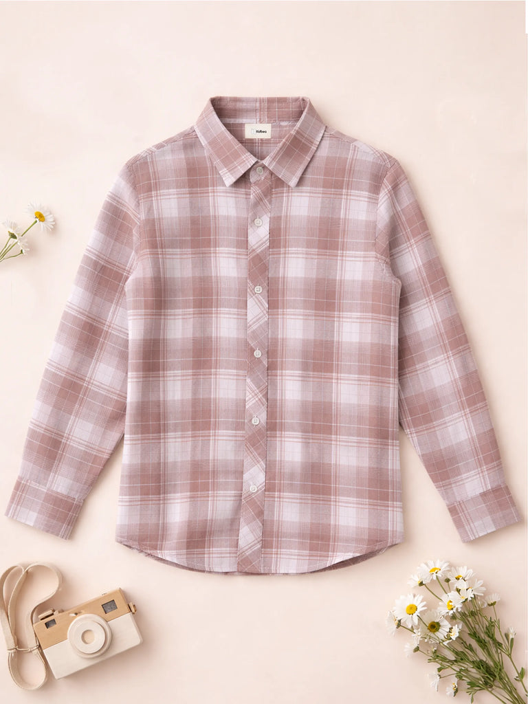 Boys Dusty Pink Checked Shirt | 100% Organic Cotton
